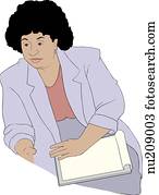 profissional cuidado saúde, com, caderno, ligado, colo, sentando, olhar, attentive.