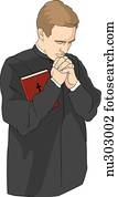 Priest praying, holding bible. Priest praying, holding bible.