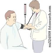 profissional cuidado saúde, pressão sangue medição, de, macho, paciente, em, sentando, position.