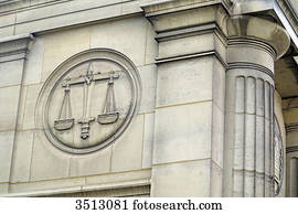France, Seine et Marne. Coulommiers. Heritage Days. Courthouse. Symbol of justice on the facade.