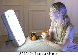 frau, machen, a, sitzung, licht, therapeutisches