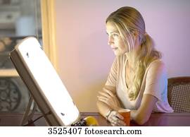 frau, machen, a, sitzung, licht, therapeutisches