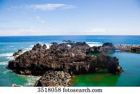 Madeira Island, volcanic rock on the coast of Seixal