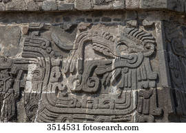 Mexico, Morelos State, Pre-Columbian site, The Feathered Serpents pyramid, detail of the bas-reliefs of Xochicalco, Unesco World Heritage