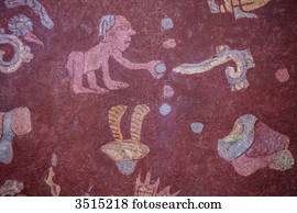 Mexico, State of Mexico, Teotihuacan archaeological pre-Columbian .200 BC, a UNESCO World Heritage Site. Frescoes of the Palacio de Tepantitla