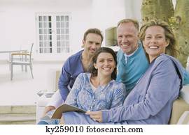 retrato, de, dois pares, sorrindo