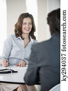 Woman talking with a man