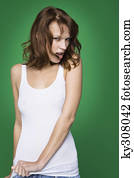 Young woman in tank top and jeans