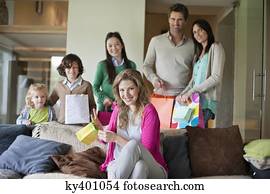 família, celebrando, dia mãe, partido, casa