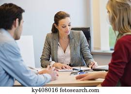 negócio executivo, discutir, com, dela, clientes