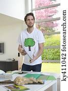 homem, trabalhar, meio ambiente, consciência, cartazes