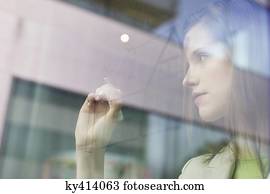 executiva, desenho, um, casa, ligado, um, vidro, superfície