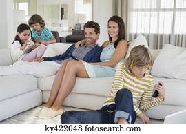 Family using electronics gadget