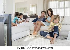 Family using electronics gadget