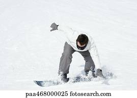 Snowboarding bending forward, trying to keep balance