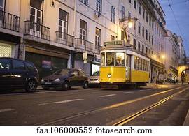 bonde, em, a, rua, de, lisboa, portugal