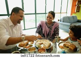 Family of three having a meal at home Family of three having a meal at home
