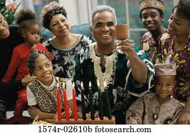 família, celebrando, kwanzaa