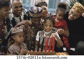 família, celebrando, kwanzaa