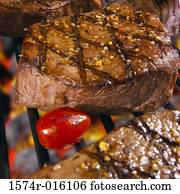 צילום מקרוב, של, סטייקים, בשל, מעל, a, צלה צלי