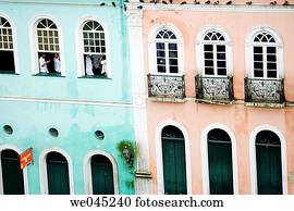 Largo do Pelourinho (Pillory) Salvador?s best preserved Colonial buildings. Pelourinho area of Salvador da Bahia, considered by UNESCO to be the most important grouping of 17th & 18th Century Colonial Architecture in the Americas, Brazil