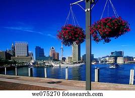 spojka harbor, skyline., město v usa, maryland., usa