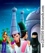 pessoas, em, mesquita, durante, ramazan, festival