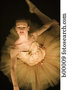 High angle view of a ballerina in tutu dancing