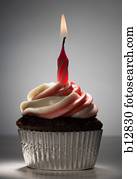 cupcake, com, um, vela aniversário