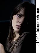 deprimido, mulher jovem