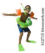 engraçado, criança, em, natação, engrenagem