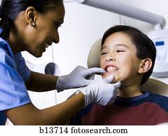 menino, tendo, exame dental