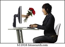 mulher, recebendo, rosas, online