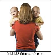 mãe, com, gêmeo, bebês