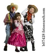 drei kinder, angekleidet, in, westliche, kostüme drei kinder, angekleidet, in, westliche, kostüme
