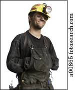 Mine worker with flashlight helmet