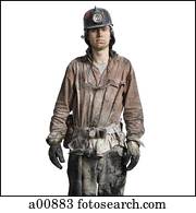Mine worker with flashlight helmet