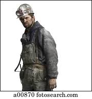 Mine worker with flashlight helmet