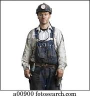 Mine worker with flashlight helmet