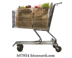 עגלה של קניות, עם, שני, שקיות, של, מכולות