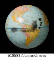 Footprint on a globe.