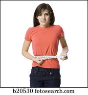 junge frau, mit, a, messendes klebeband