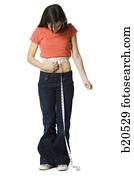 junge frau, mit, a, messendes klebeband