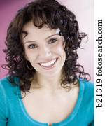 woman with curly brown hair