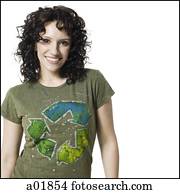 woman with recycle t-shirt