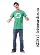 young man in a recycling t-shirt