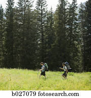 backpackers, hiking, através, a, selva