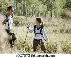 backpackers, hiking, através, a, selva