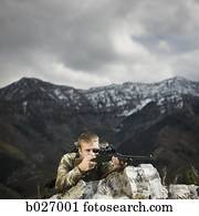 homem, caça, em, a, selva