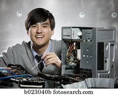 man working on a computer